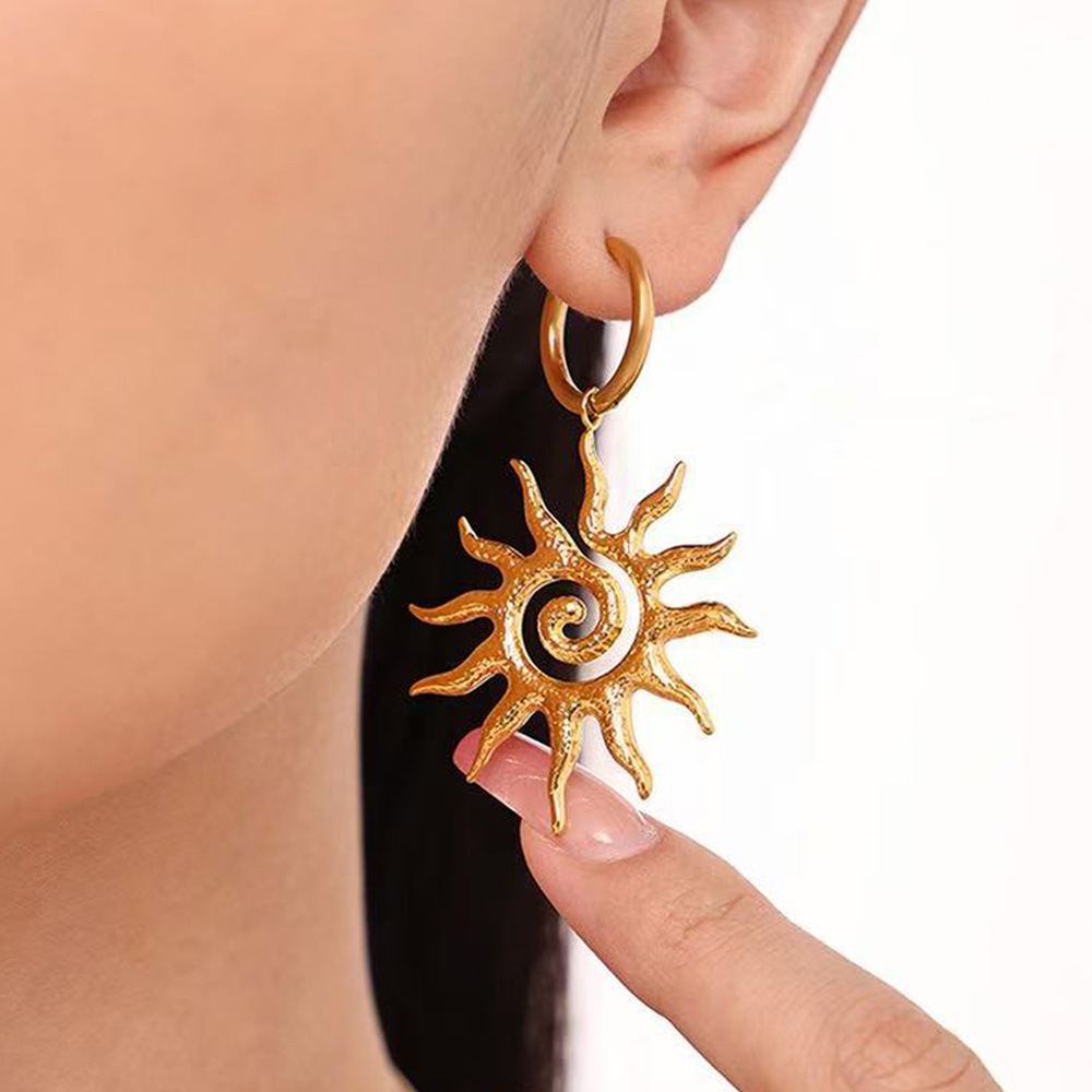 Sun-Shaped Stainless Steel Earrings — Vintage Style Gift